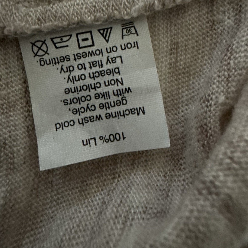 Madewell Top Womens XS Beige Linen Striped Short Sleeve Crewneck Coastal Beachy - Picture 7 of 10